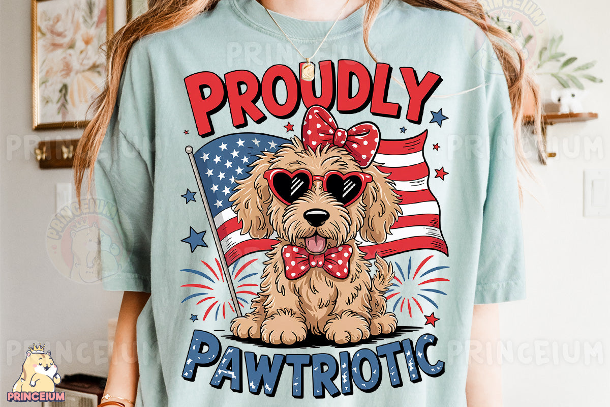 a woman wearing a t - shirt with a dog wearing sunglasses