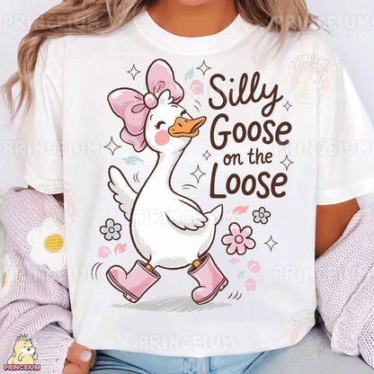 a woman wearing a white t - shirt with a pink bow on her head