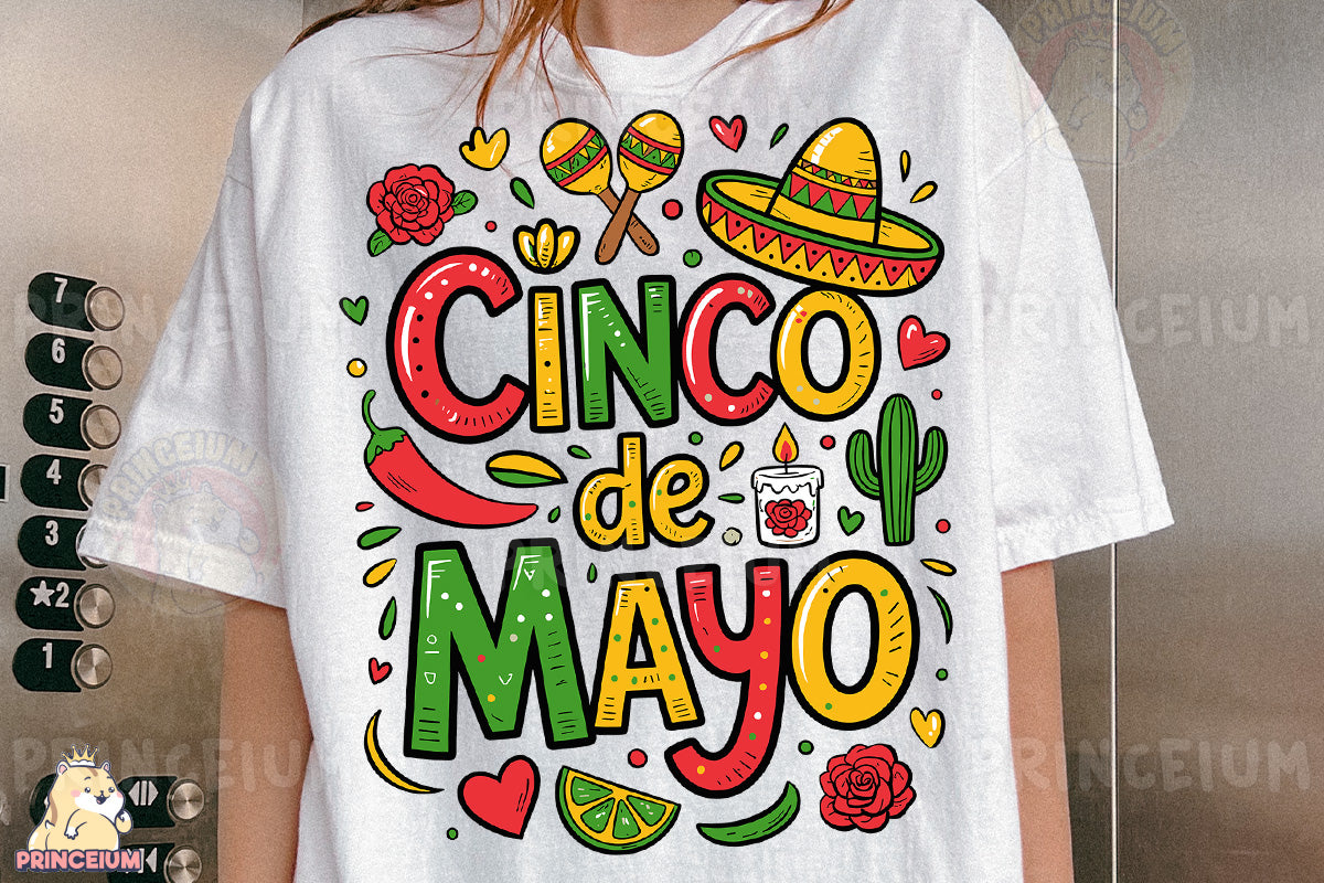 a woman wearing a cinco de mayo t - shirt