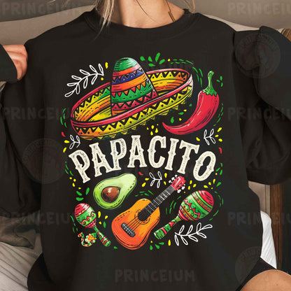 a woman wearing a black sweatshirt with a mexican design