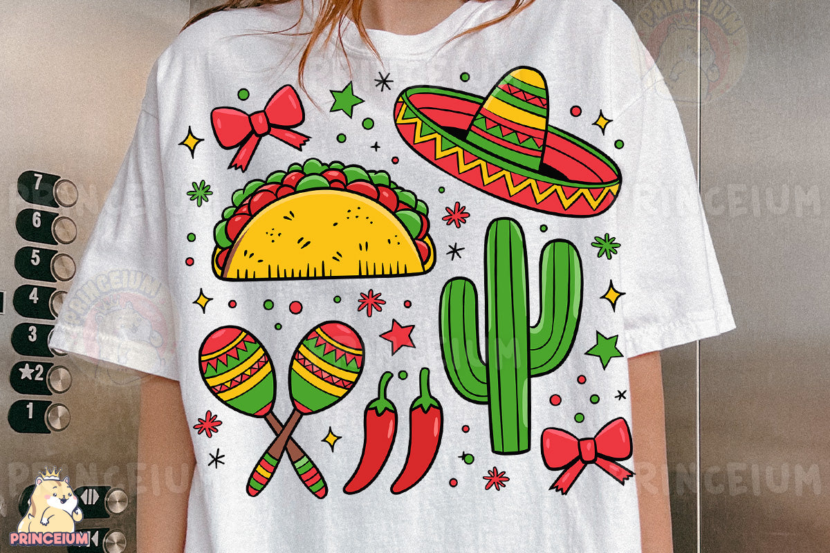 a woman wearing a t - shirt with a mexican theme