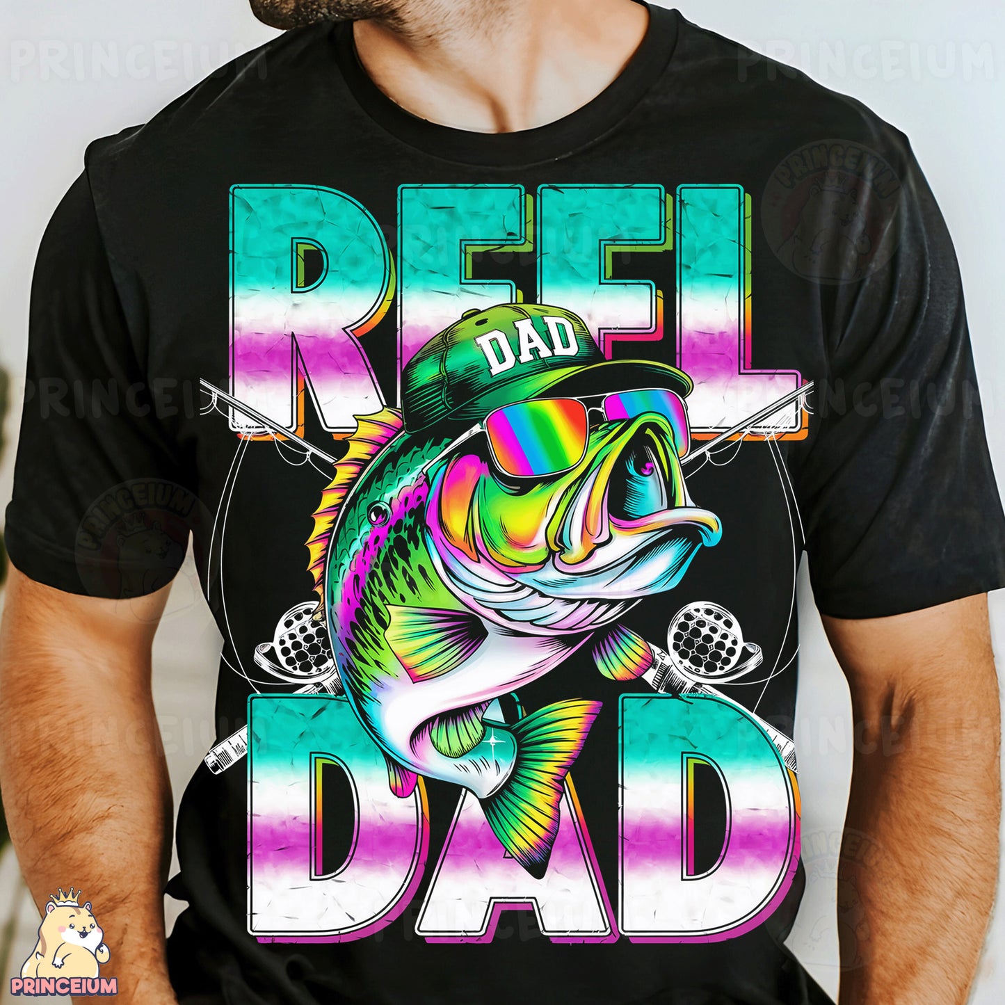 a man wearing a t - shirt that says reel dad
