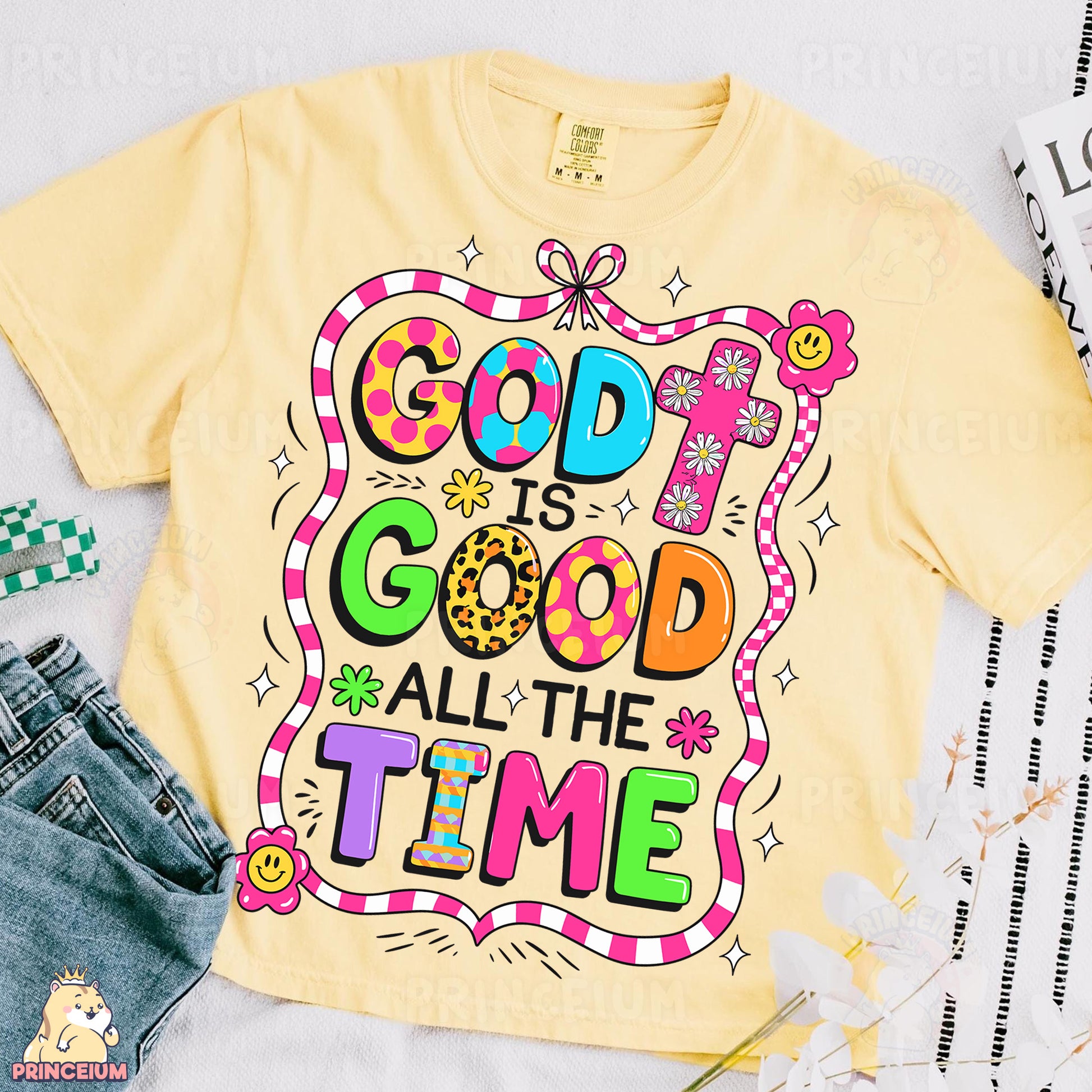 a t - shirt that says god is good all the time