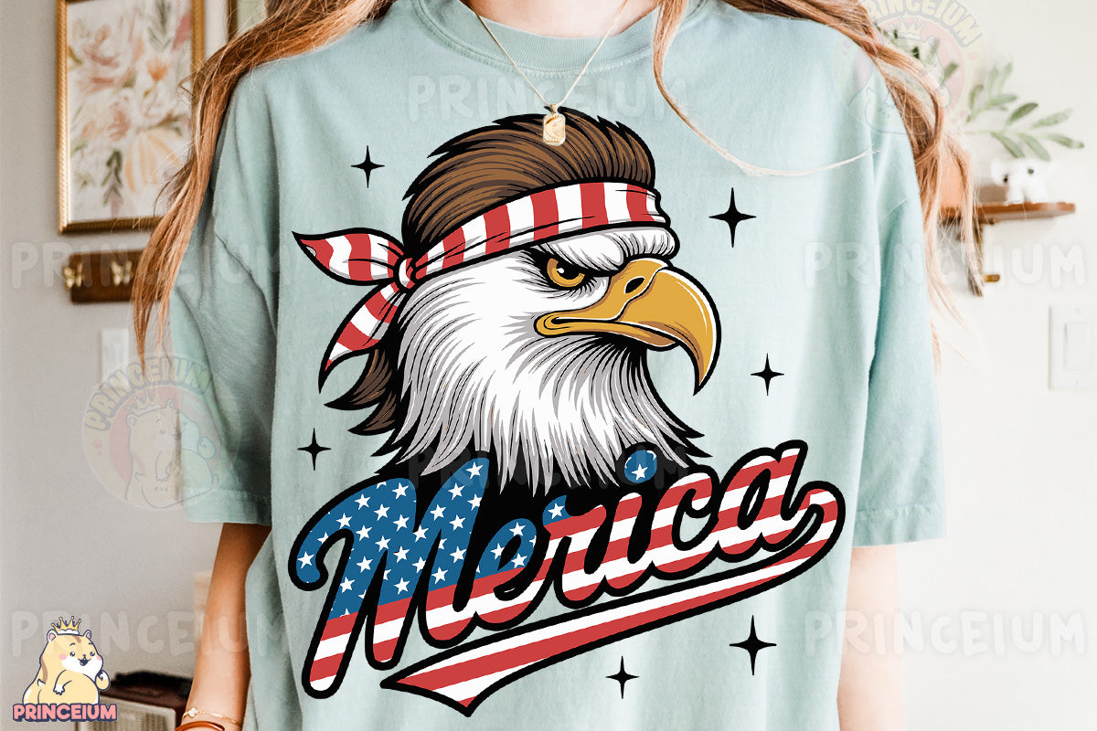 a woman wearing a t - shirt with an eagle on it