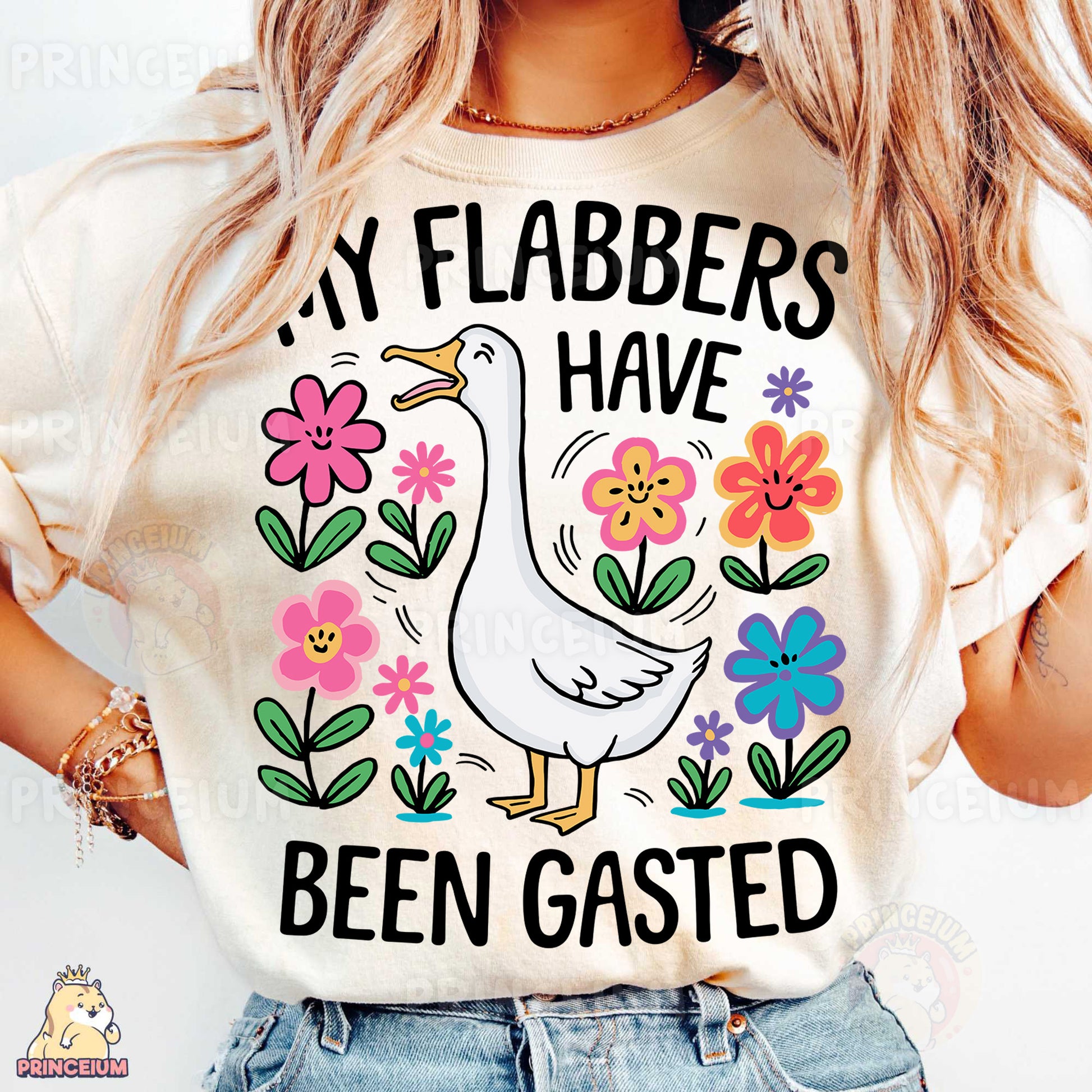 a woman wearing a t - shirt that says, my flabbers have been