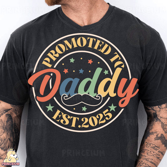 a man wearing a black t - shirt with a mustache and stars on it