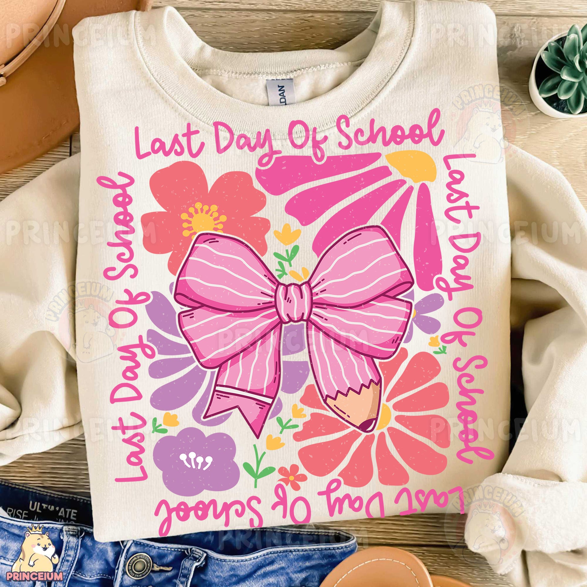 a white shirt with a pink bow on it