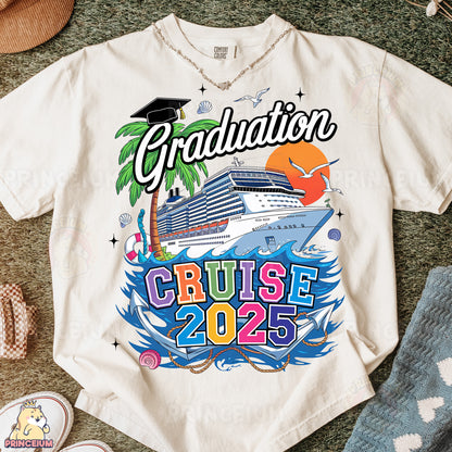 a white shirt with a cruise ship on it