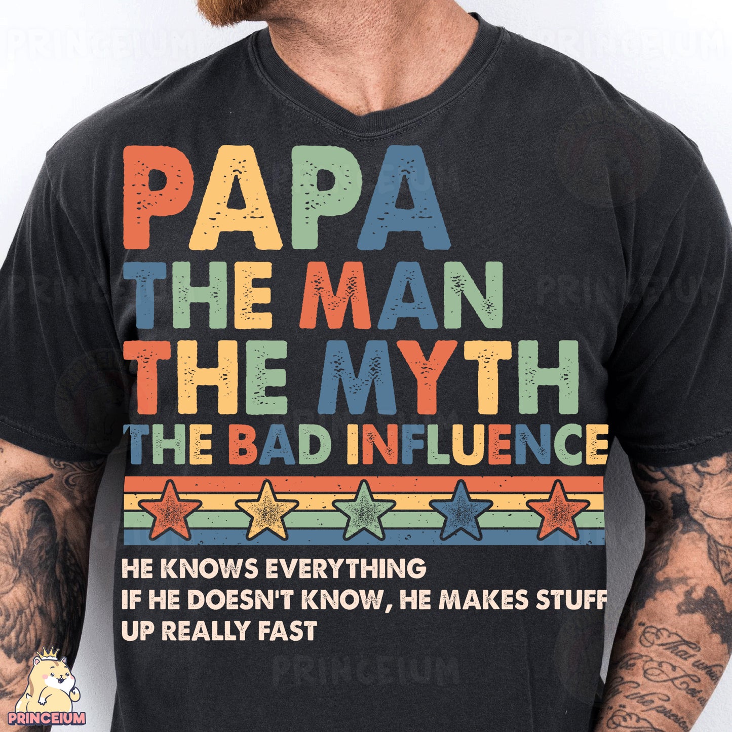 a man with a beard wearing a t - shirt that says papa the man the