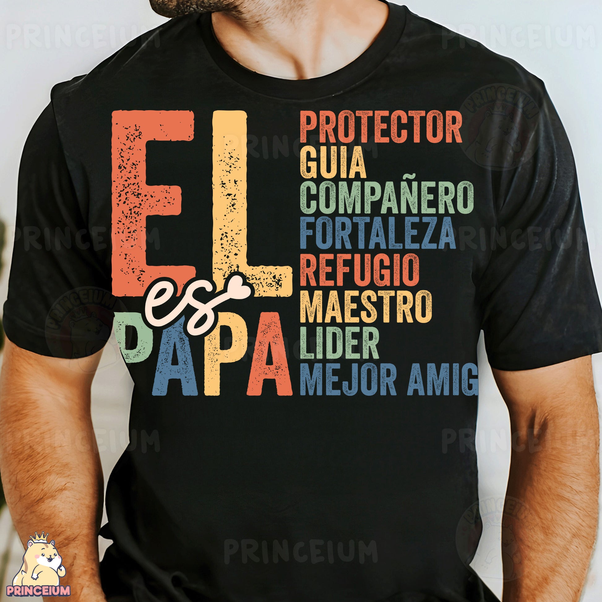 a man wearing a black t - shirt with the words el papel on it