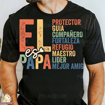 a man wearing a black t - shirt with the words el papel on it