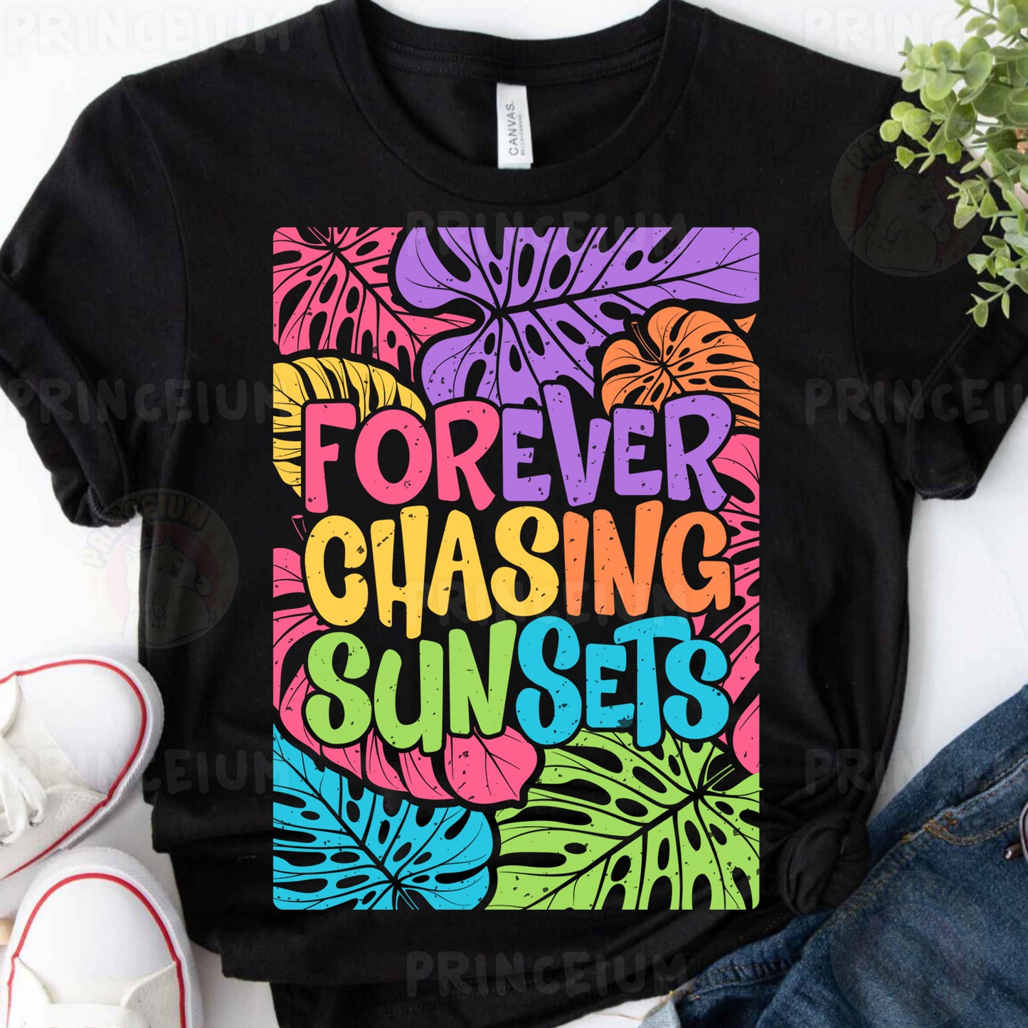 a t - shirt that says forever is chasing sunsets