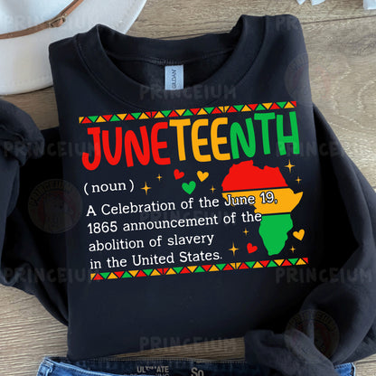 a black t - shirt with the message juneteeth on it