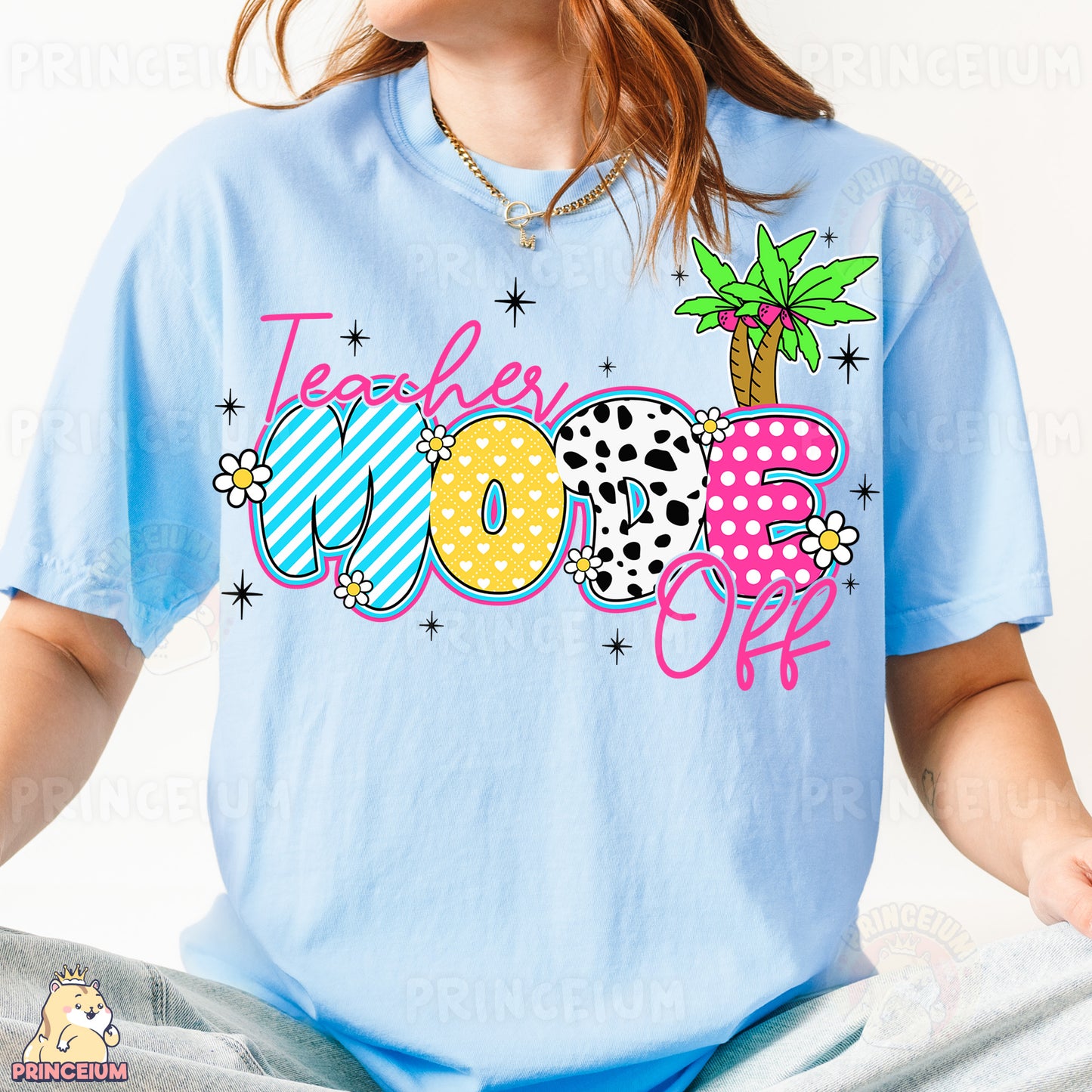 a woman in a blue shirt is sitting down