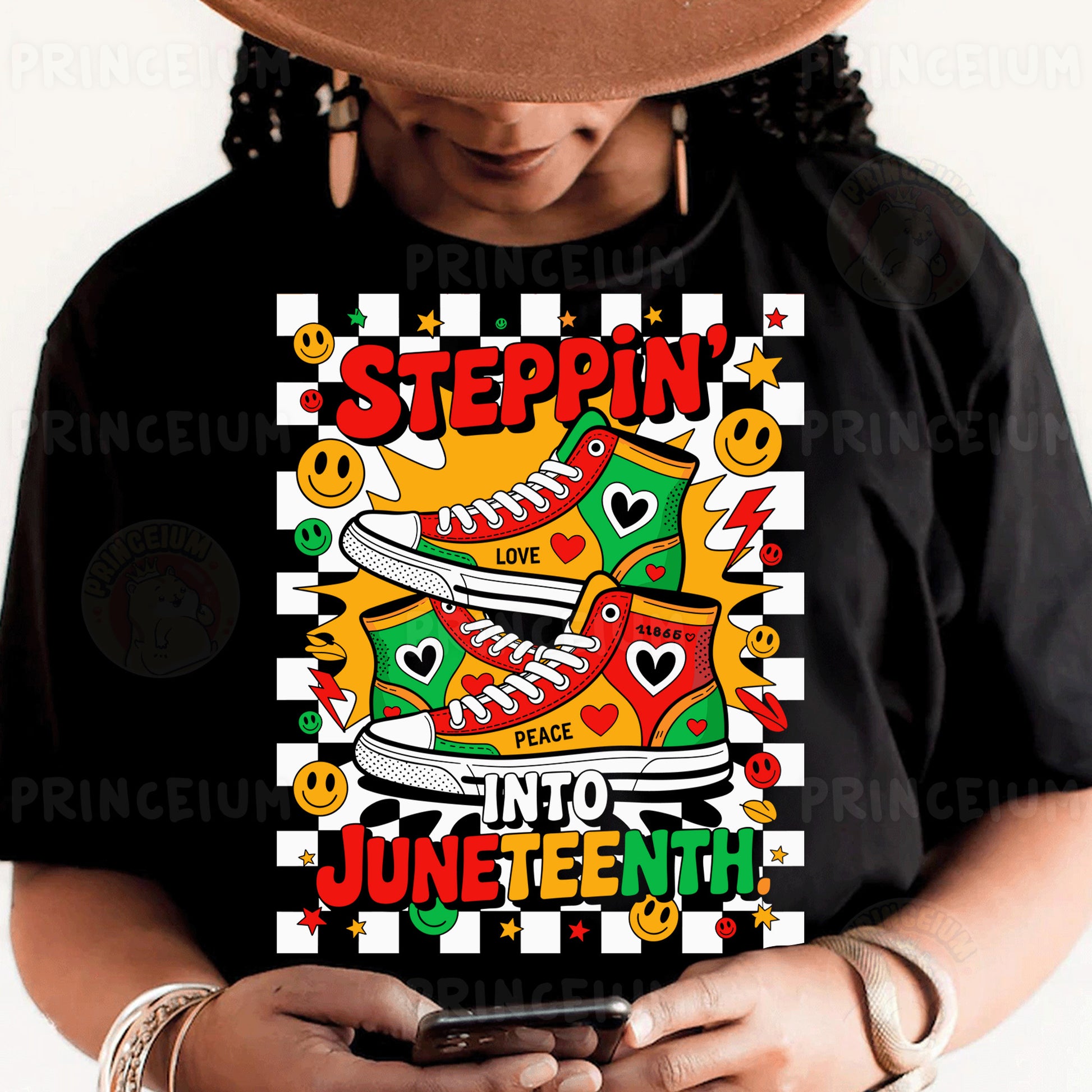 a person wearing a black shirt and a hat holding a cell phone