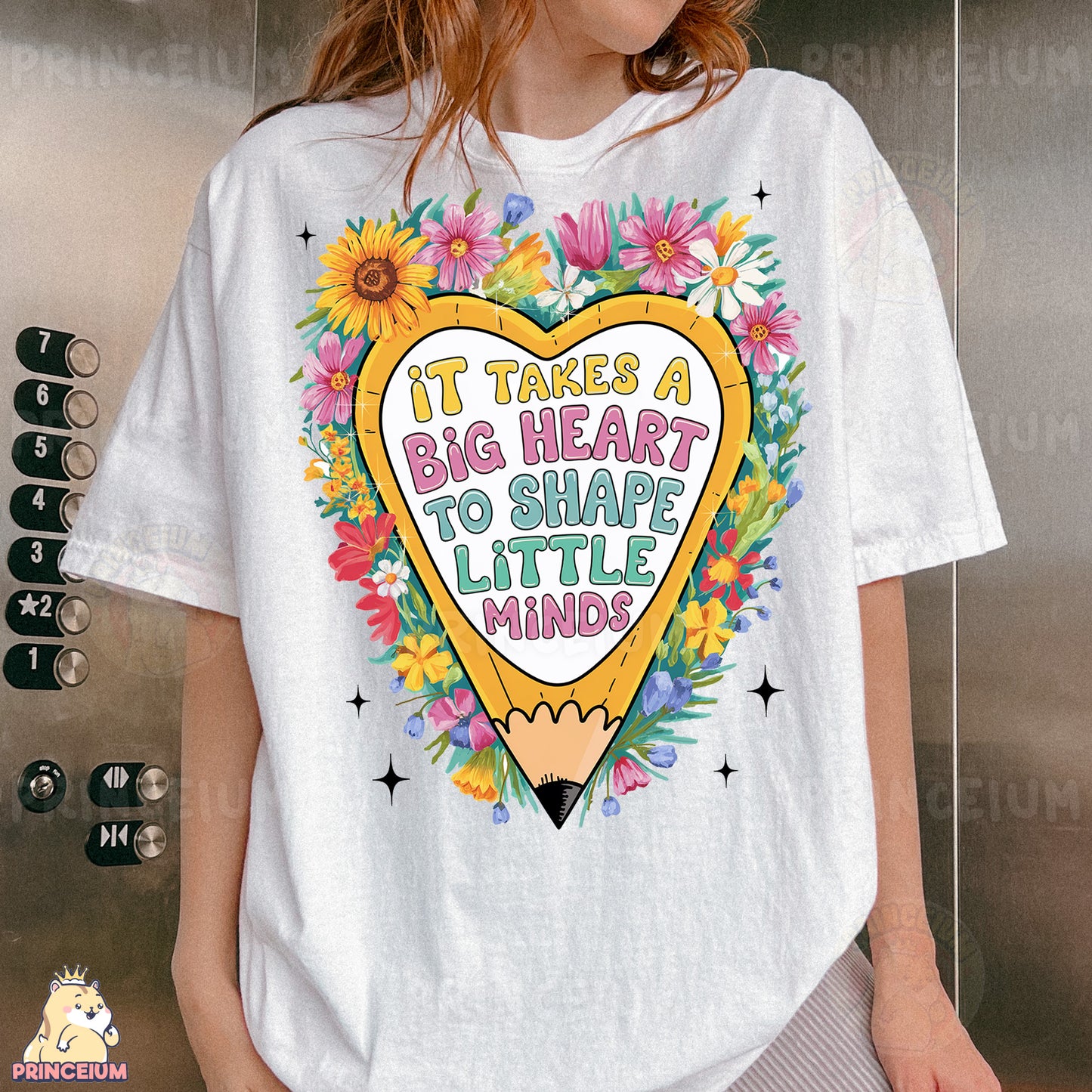 a woman wearing a t - shirt that says it takes a big heart to shape