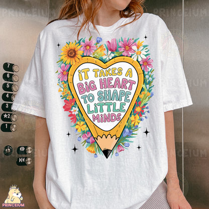 a woman wearing a t - shirt that says it takes a big heart to shape