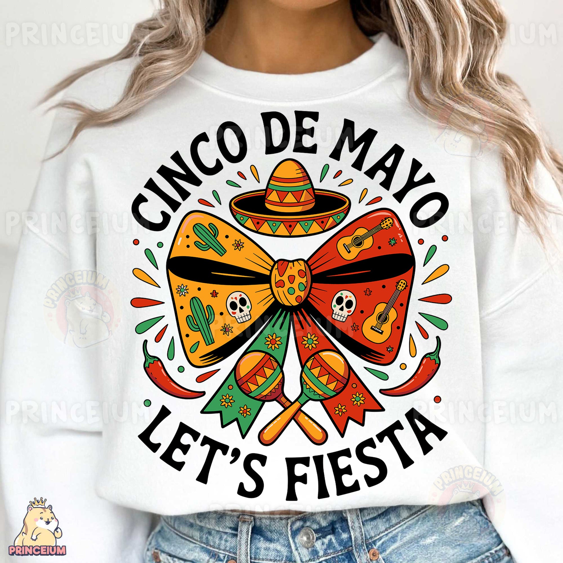 a woman wearing a cinco de mayo let's fiesta sweatshirt