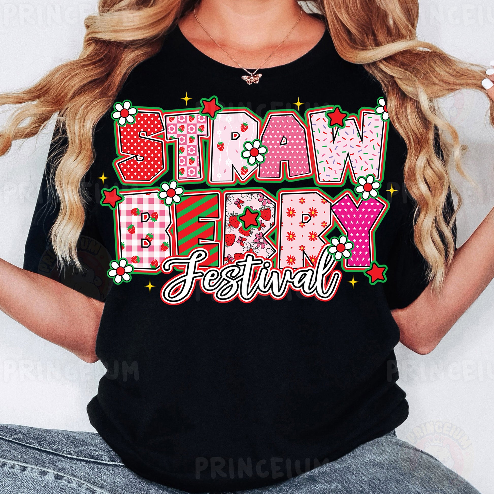 a woman wearing a black t - shirt that says team merry festive