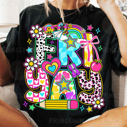 a woman sitting on a couch wearing a black t - shirt with the letter e