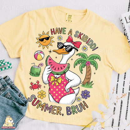 a t - shirt with a duck wearing a hat and sunglasses