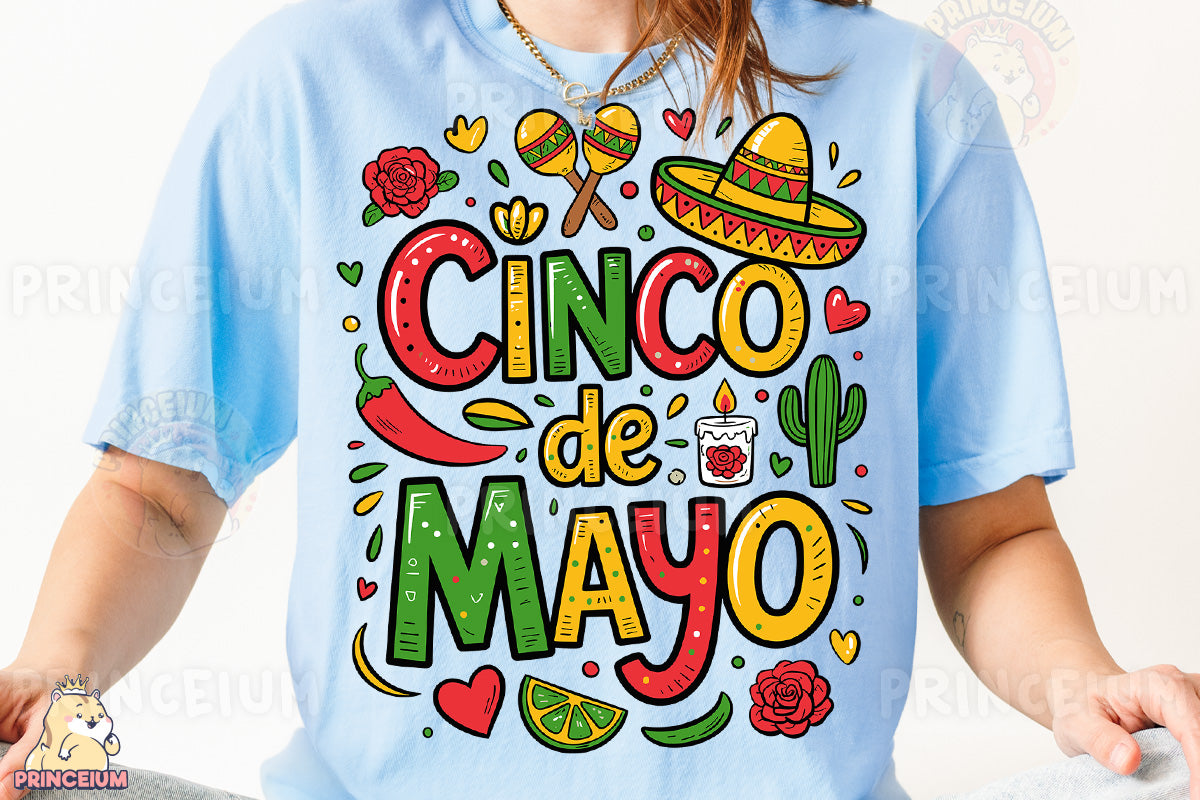 a woman wearing a cinco de mayo t - shirt