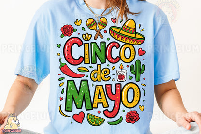 a woman wearing a cinco de mayo t - shirt