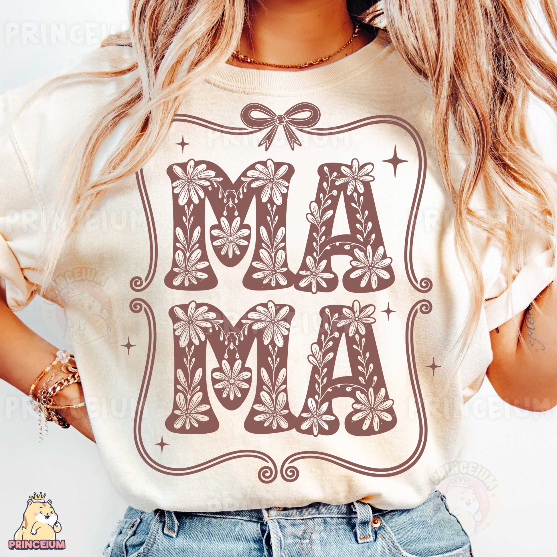 a woman wearing a t - shirt that says ma ma