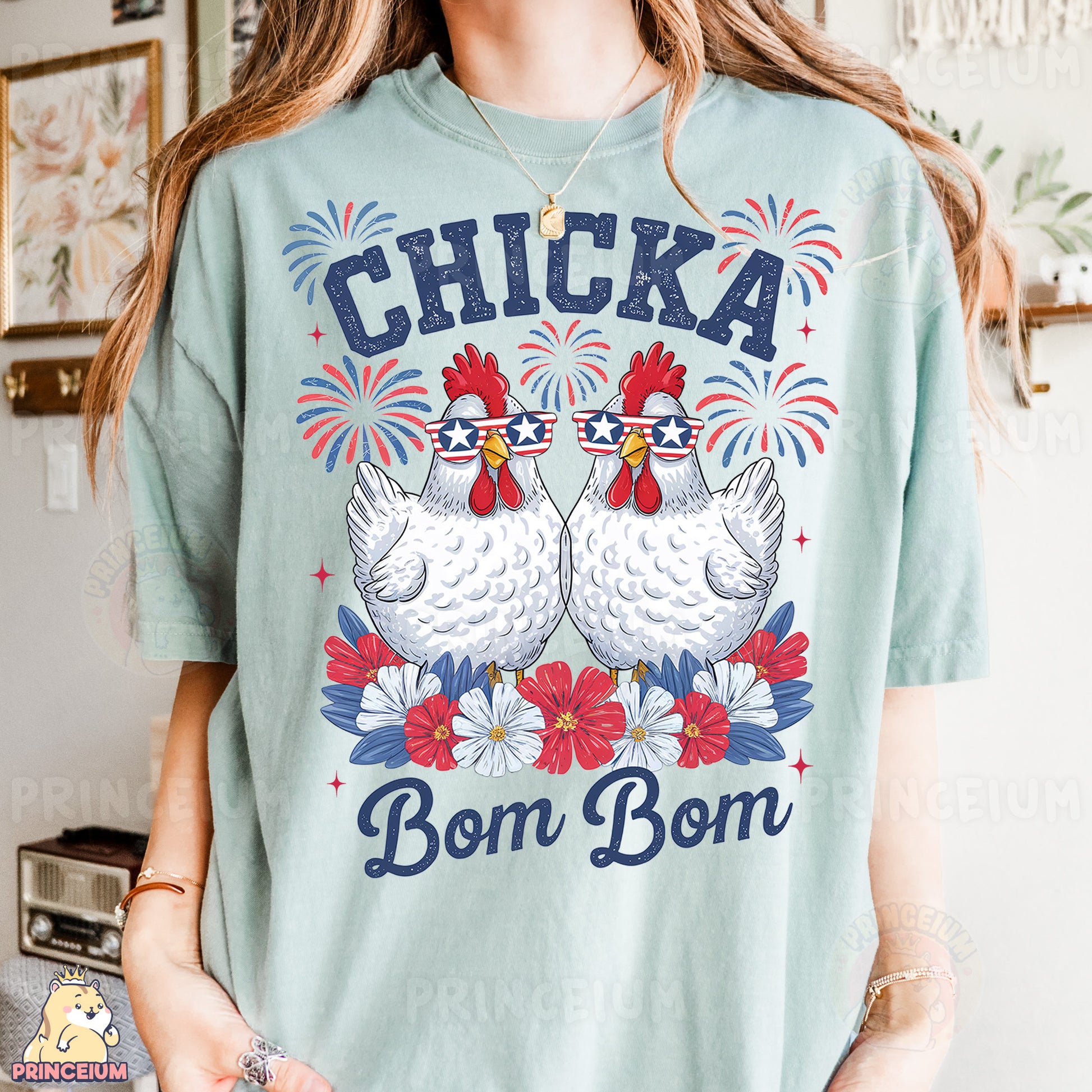 a woman wearing a t - shirt that says chicka born born