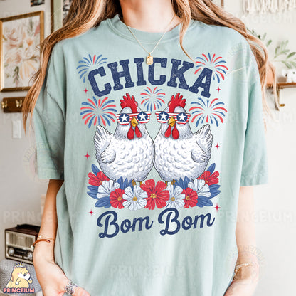 a woman wearing a t - shirt that says chicka born born