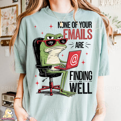 a woman wearing a t - shirt with a frog on it