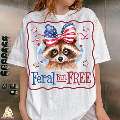 a woman wearing a t - shirt with a raccoon on it