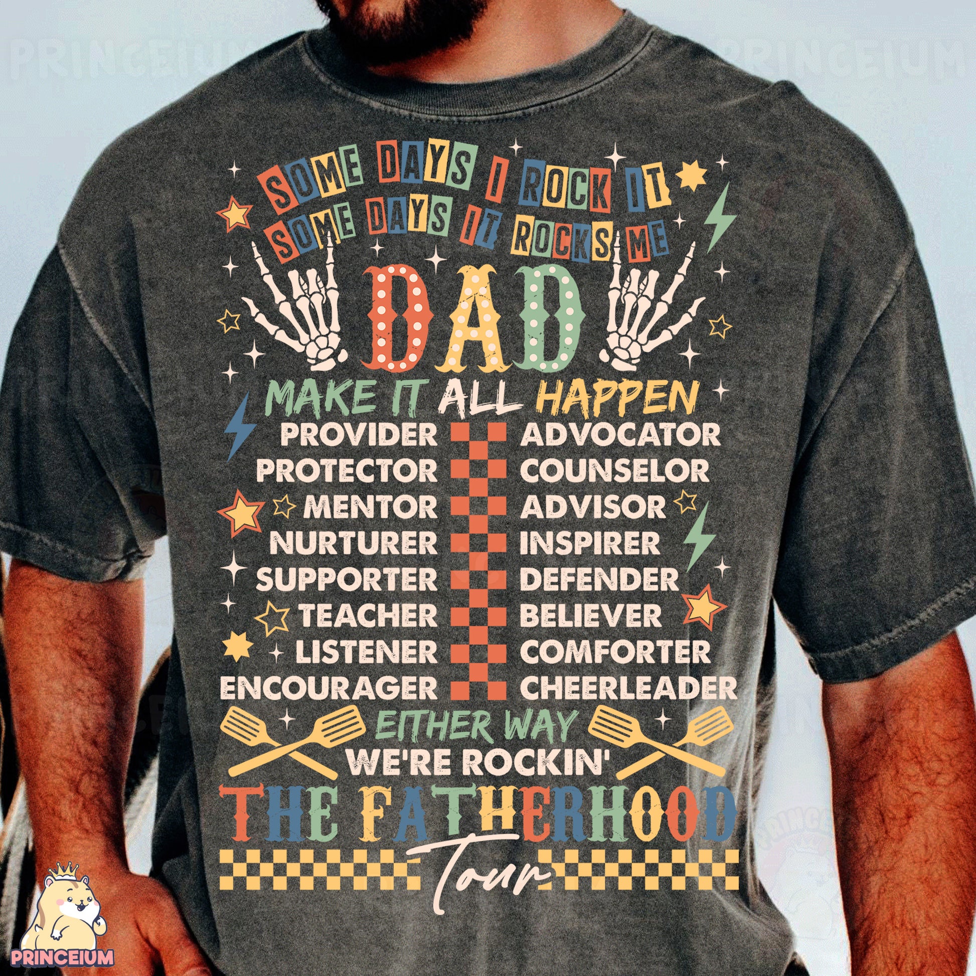 a man with a beard wearing a t - shirt that says dad
