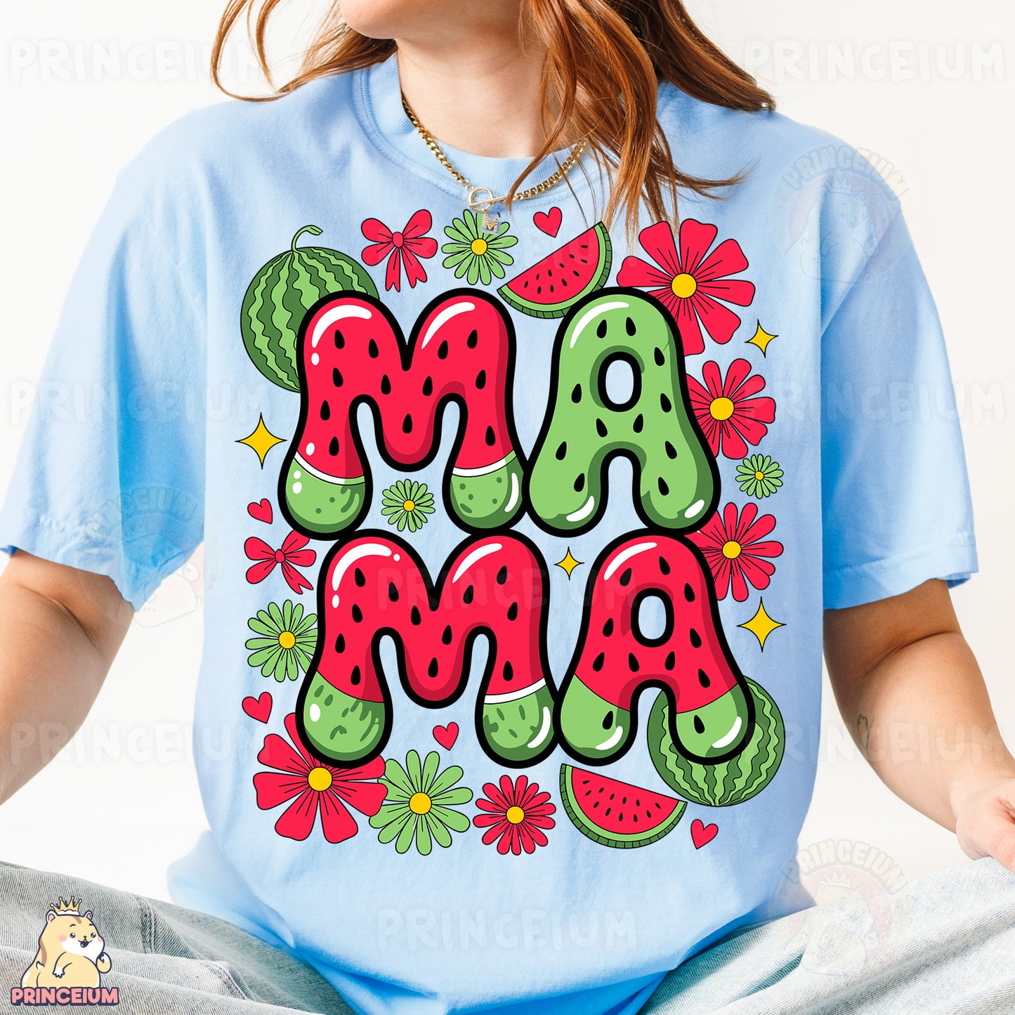 a girl wearing a t - shirt with the word mama on it