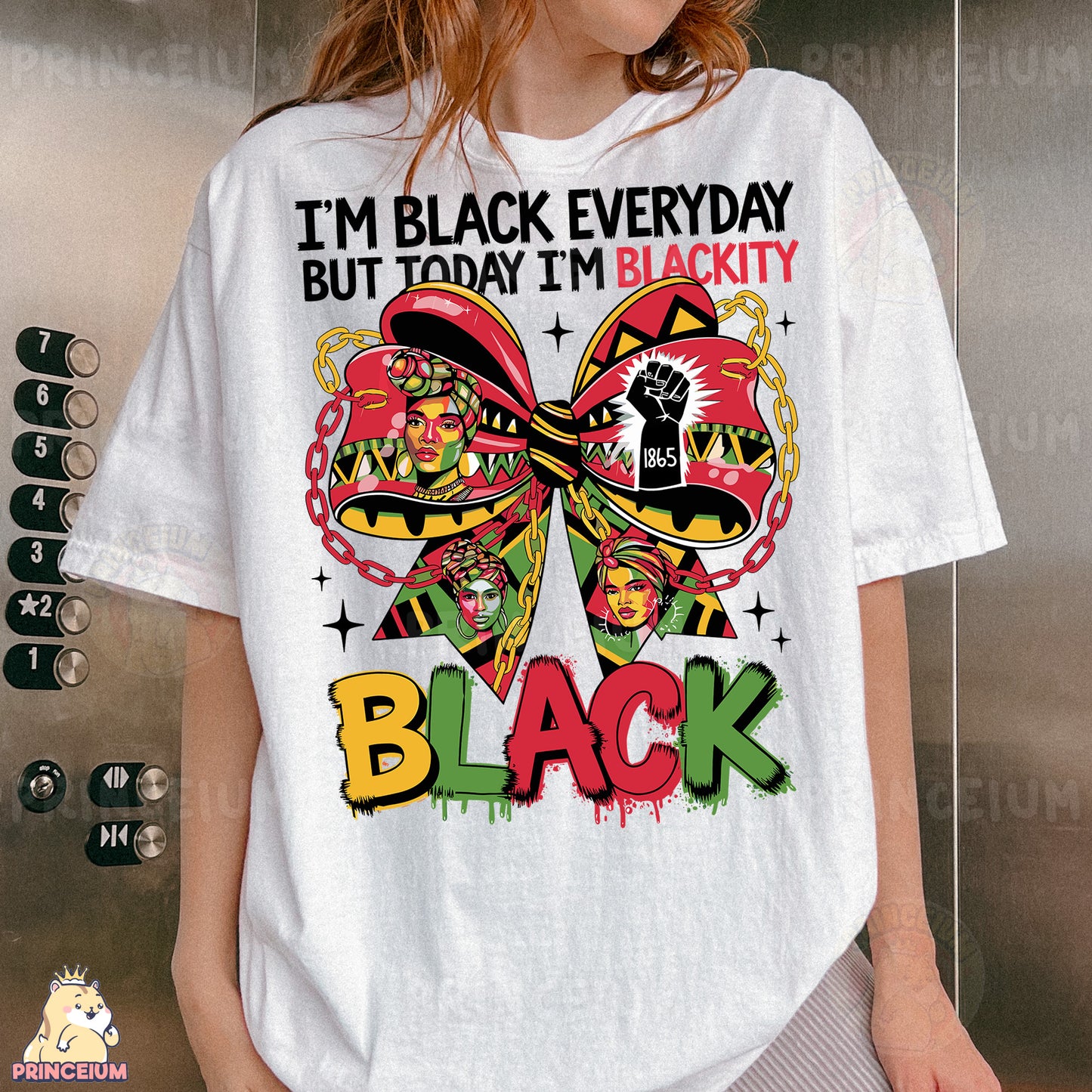 a woman wearing a t - shirt with a butterfly on it