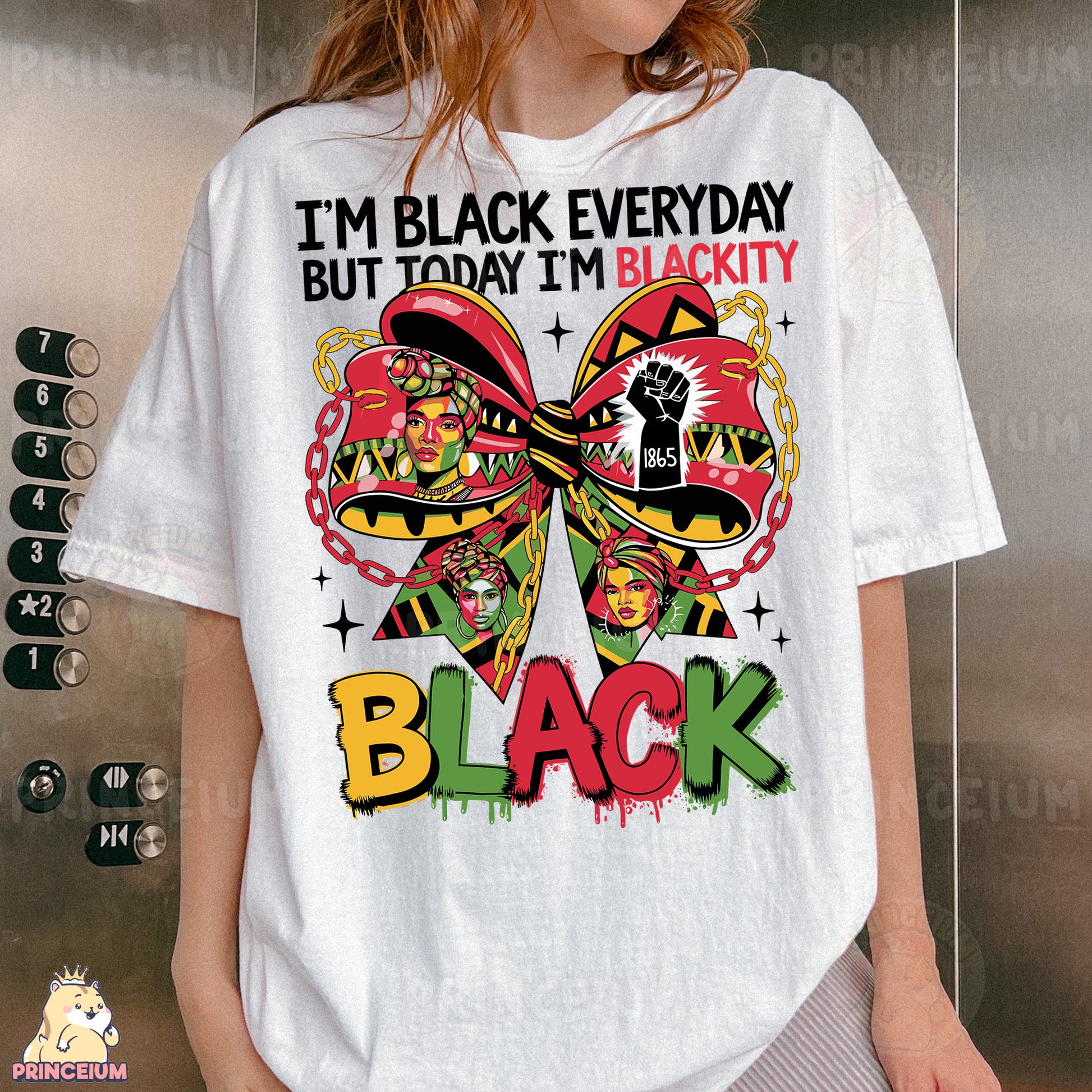 a woman wearing a t - shirt with a butterfly on it