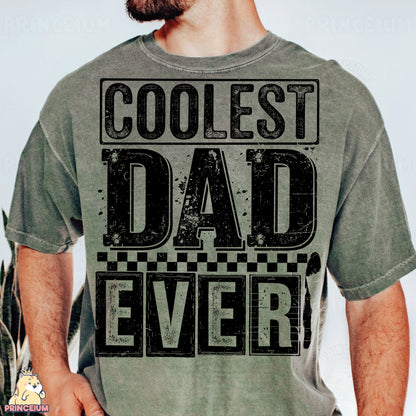 a man wearing a coolest dad ever t - shirt