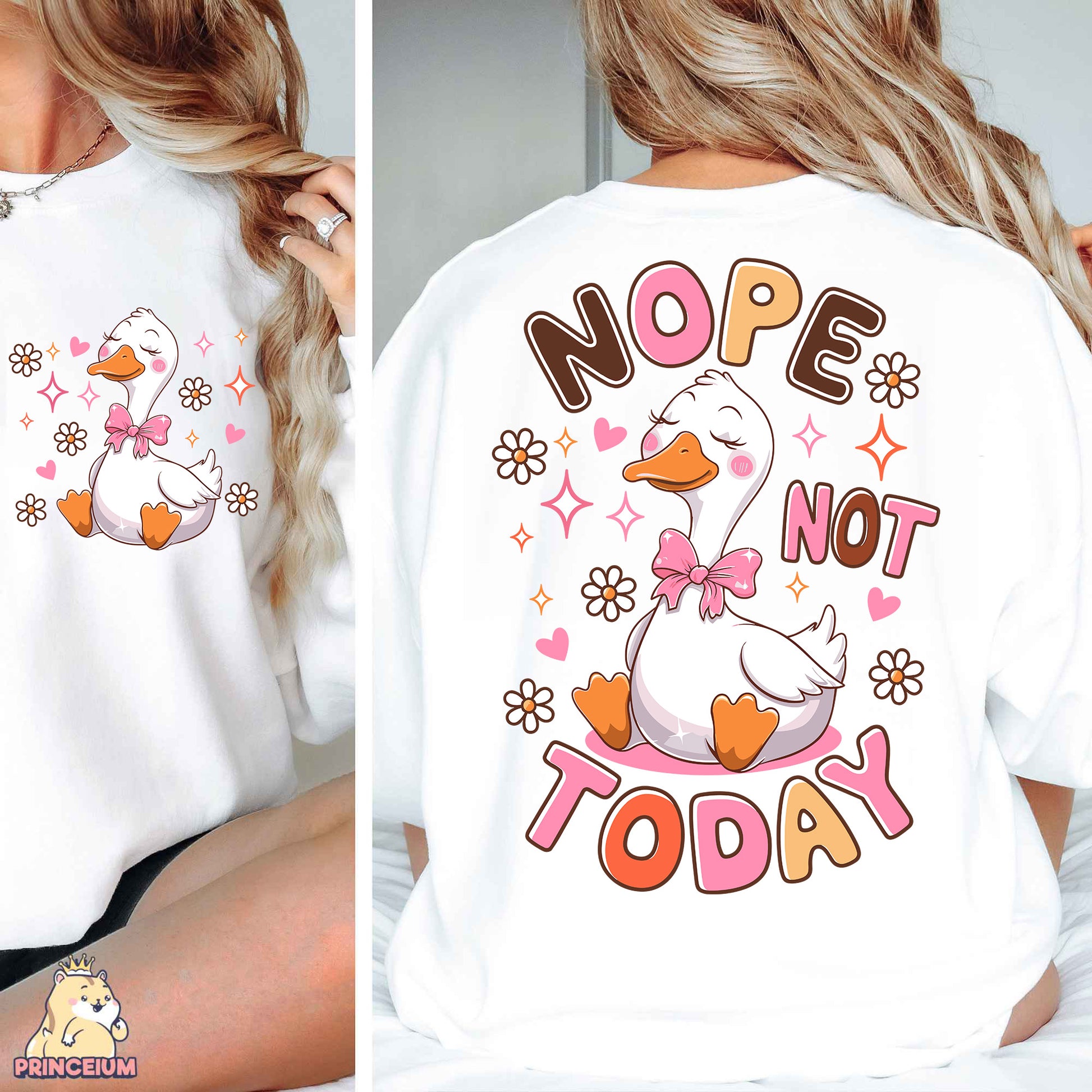 a woman wearing a t - shirt that says nope not today