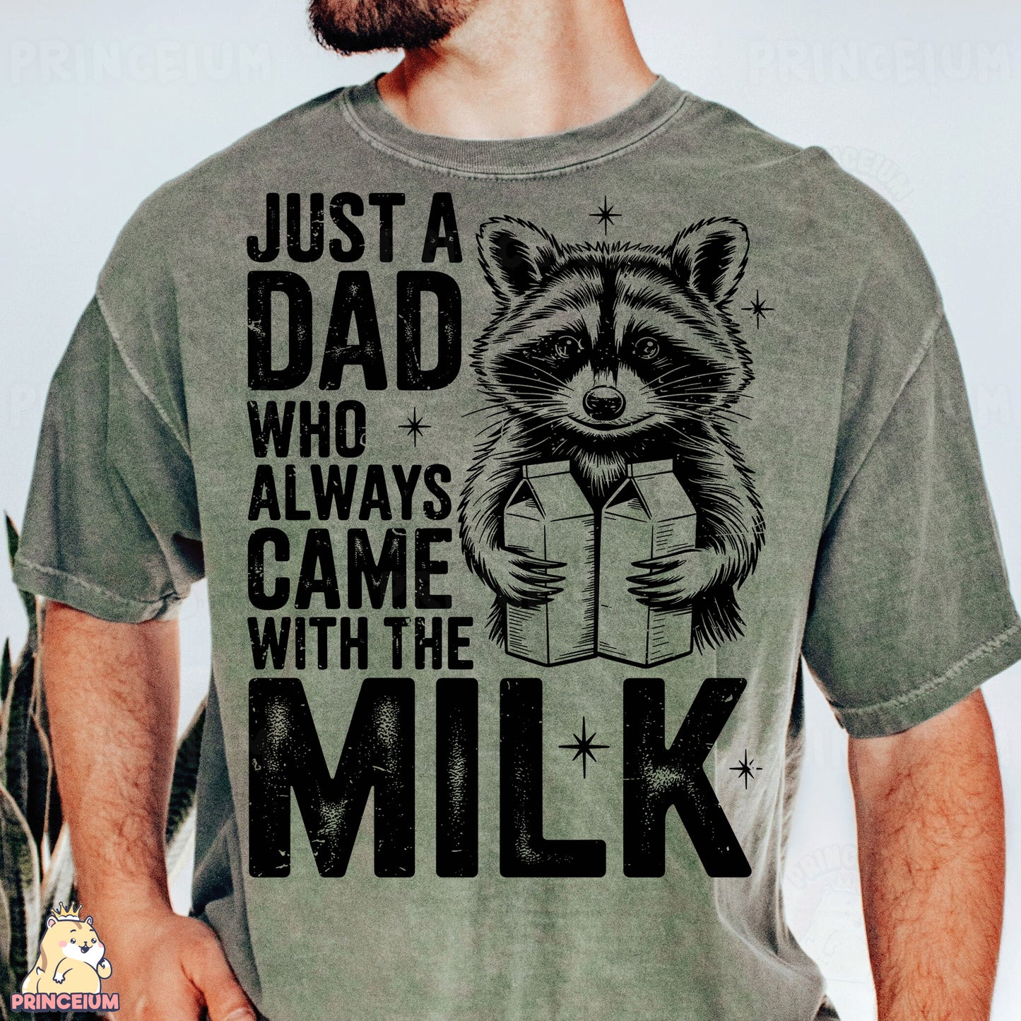 a man wearing a t - shirt that says just a dad who always came with