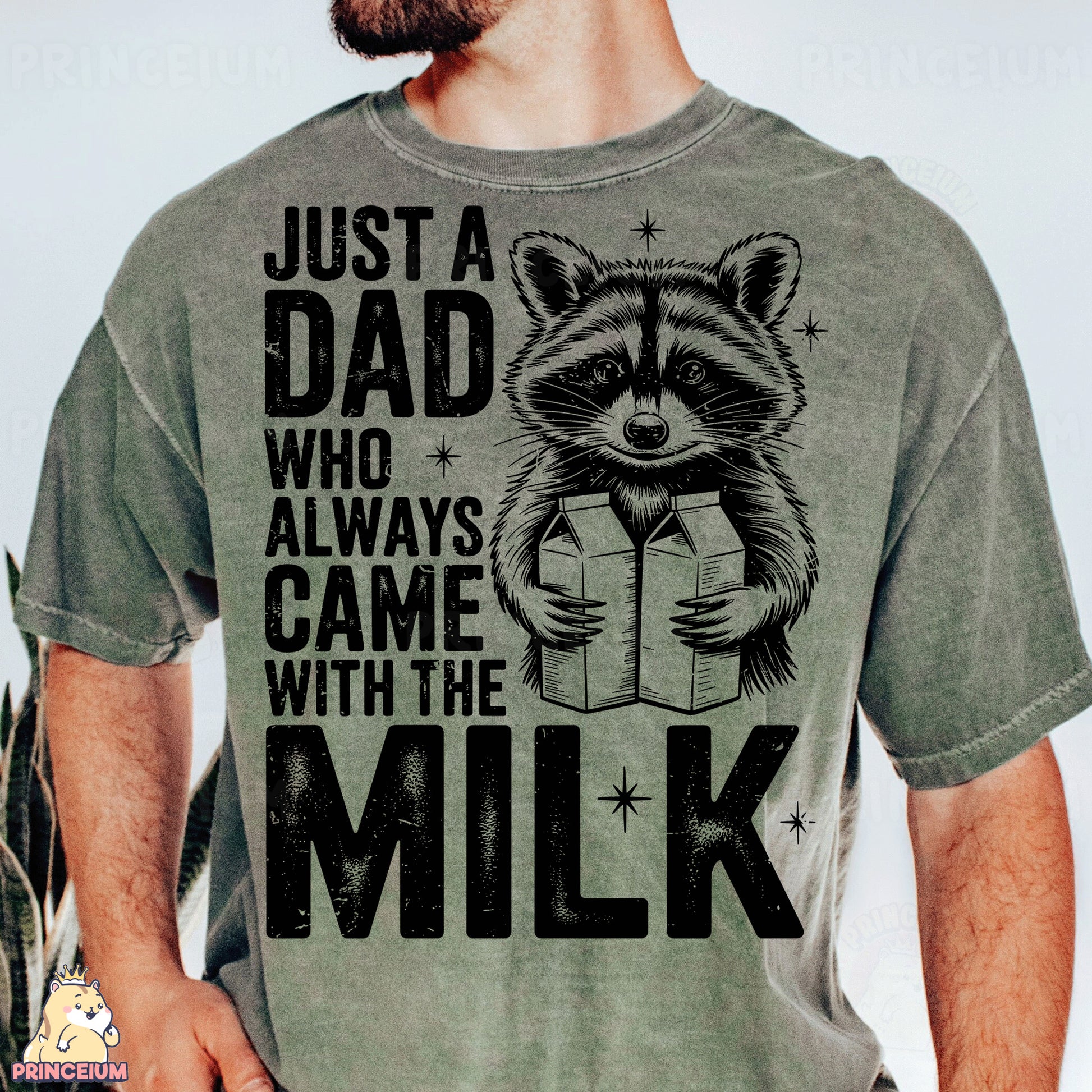 a man wearing a t - shirt that says just a dad who always came with