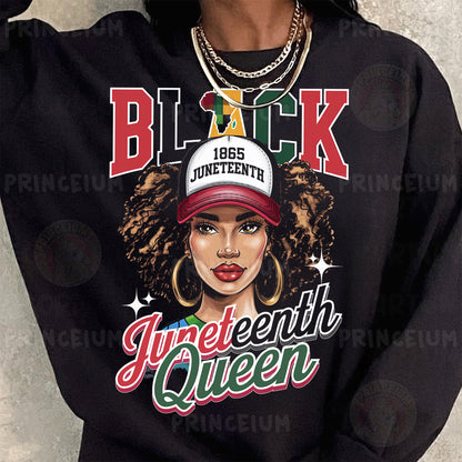 a woman wearing a black sweatshirt with a picture of a woman wearing a black hat