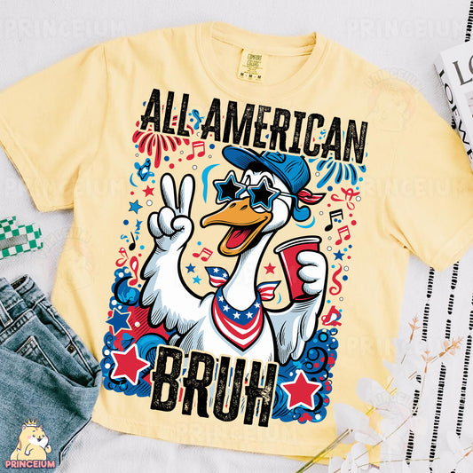 a yellow shirt with an image of a duck on it