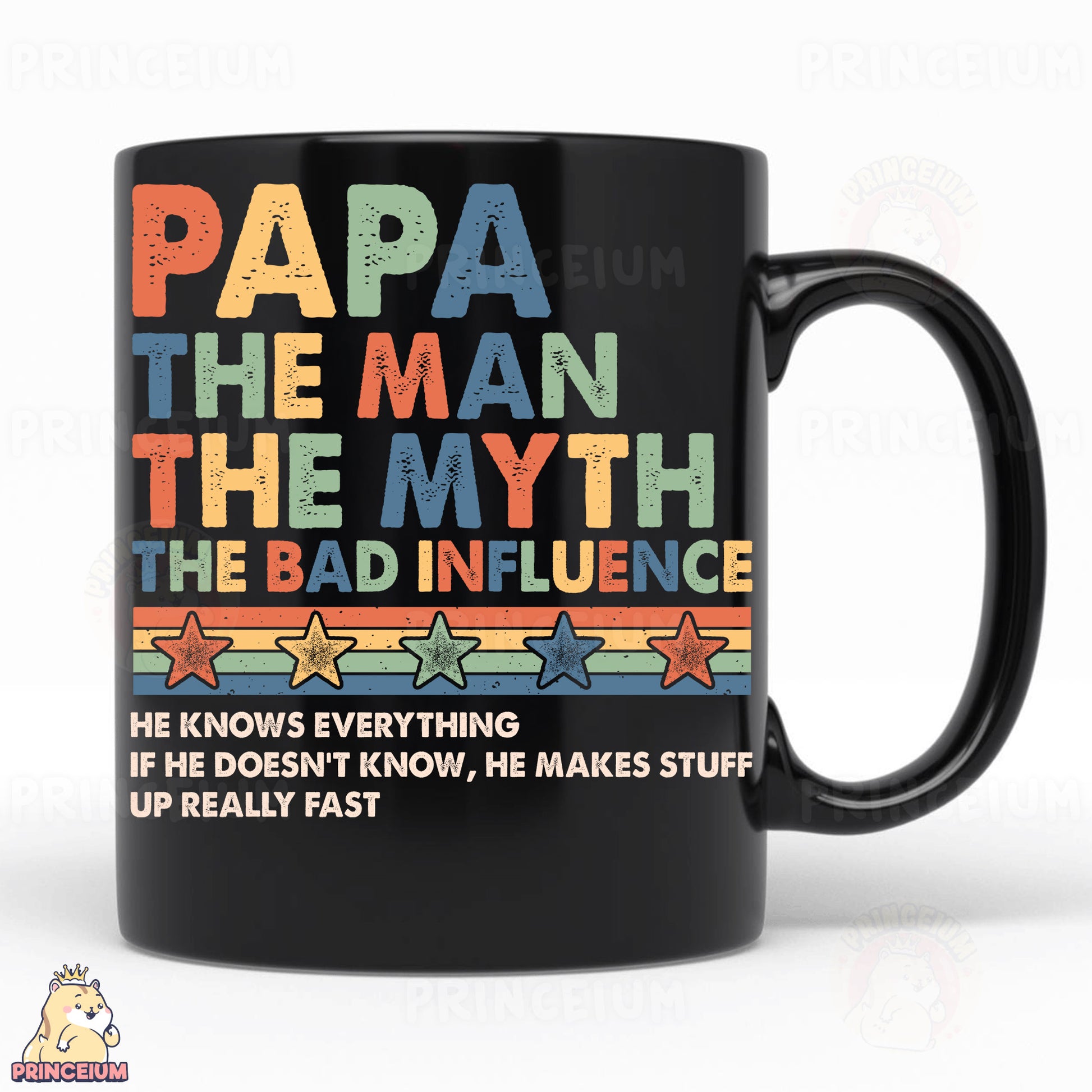 a black coffee mug with the words papa the man the myth the bad infl