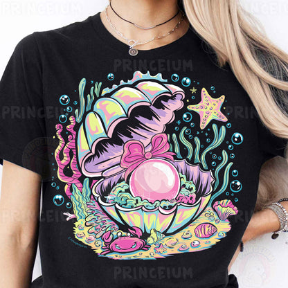 a woman wearing a black t - shirt with an image of an octopus on it