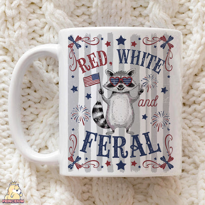 a coffee mug with a raccoon on it