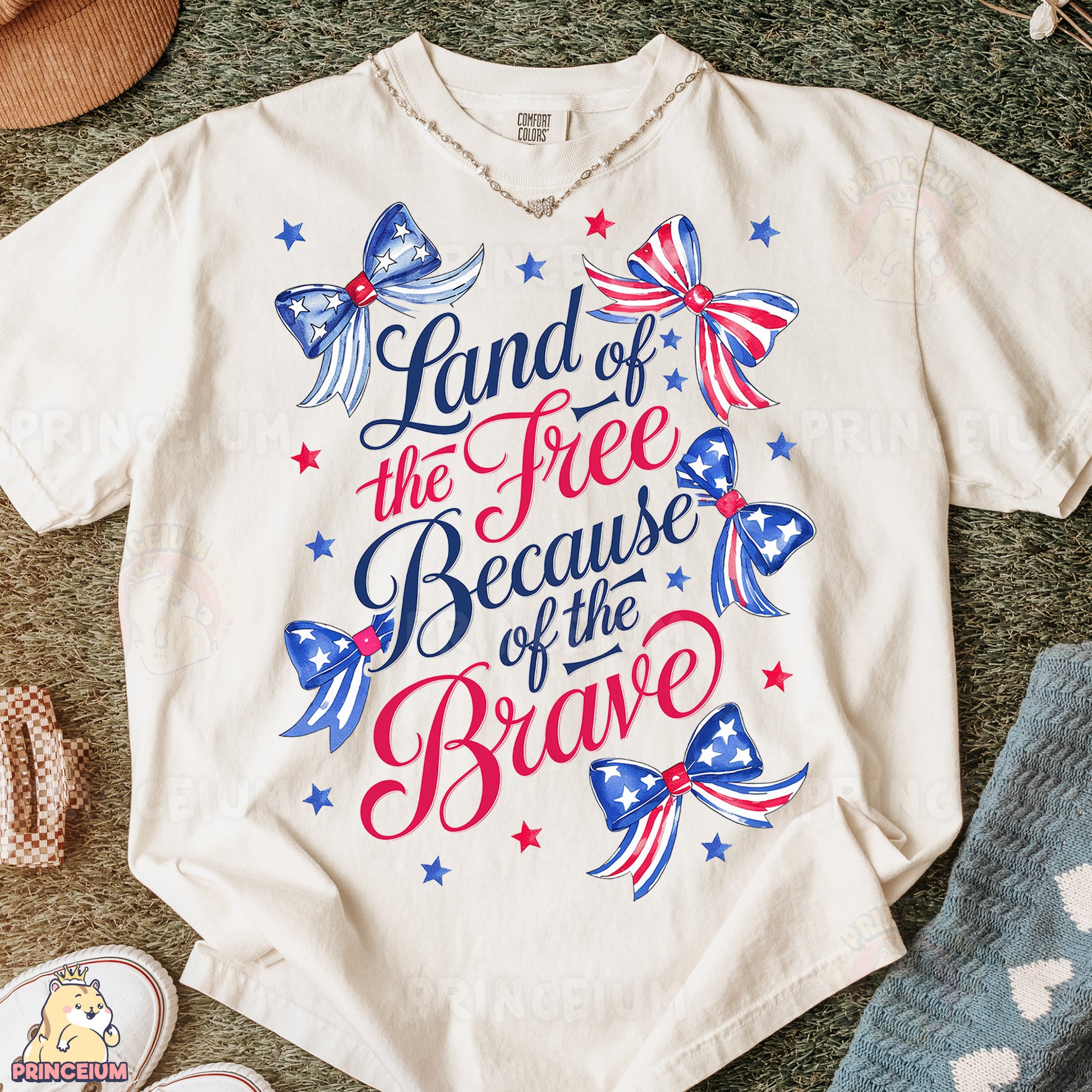 a t - shirt that says land of the free because of the brave