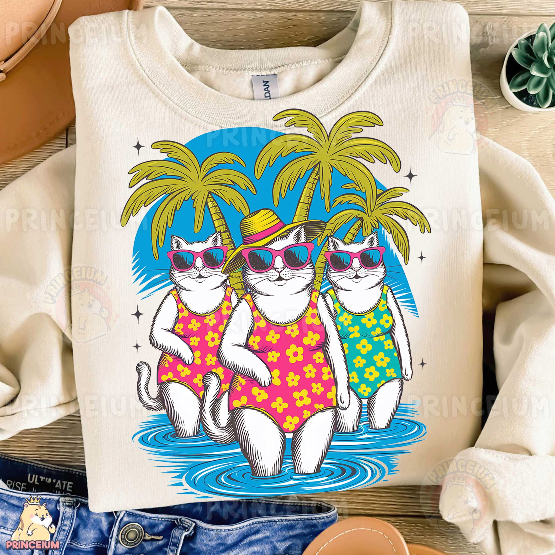 a t - shirt with a picture of two cats wearing sunglasses