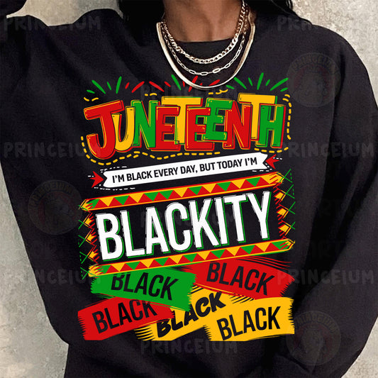 a woman wearing a black sweatshirt with the words juteen on it
