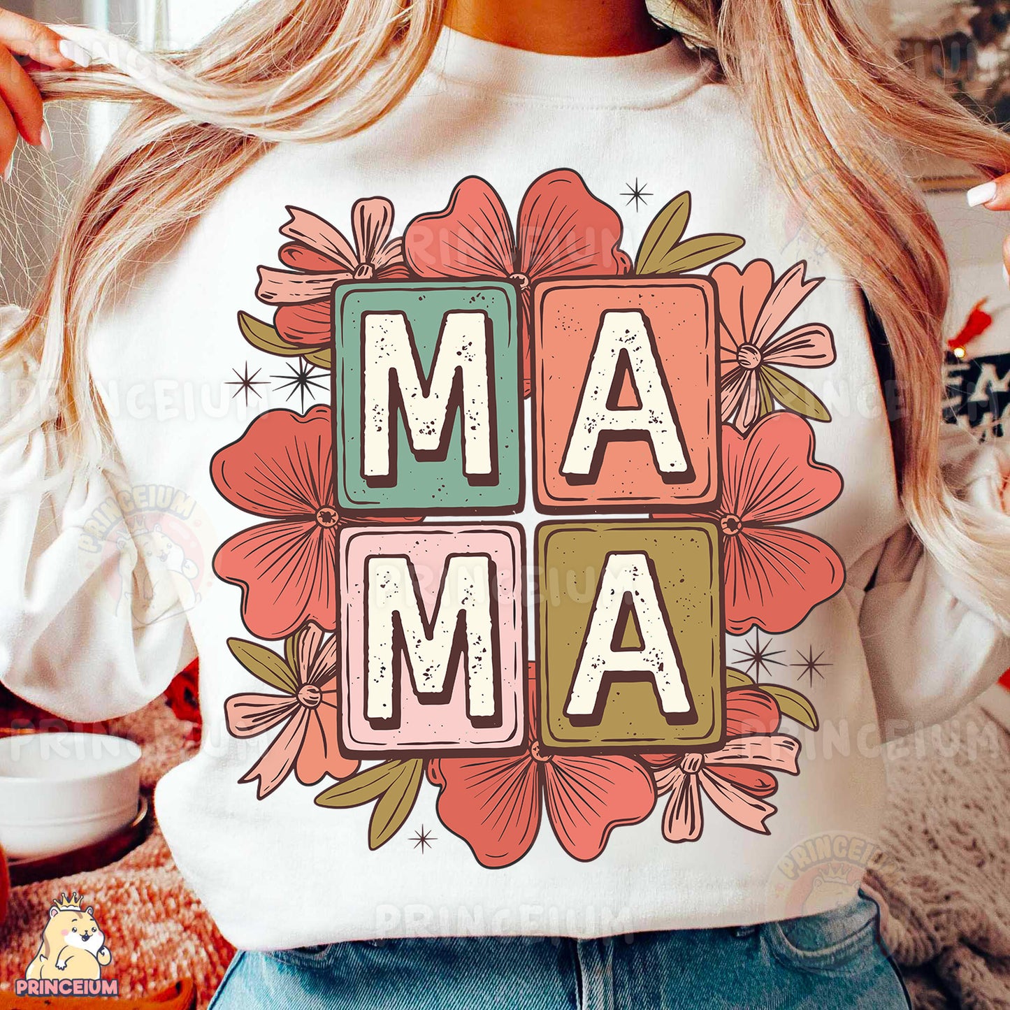 a woman wearing a t - shirt with the word ma on it