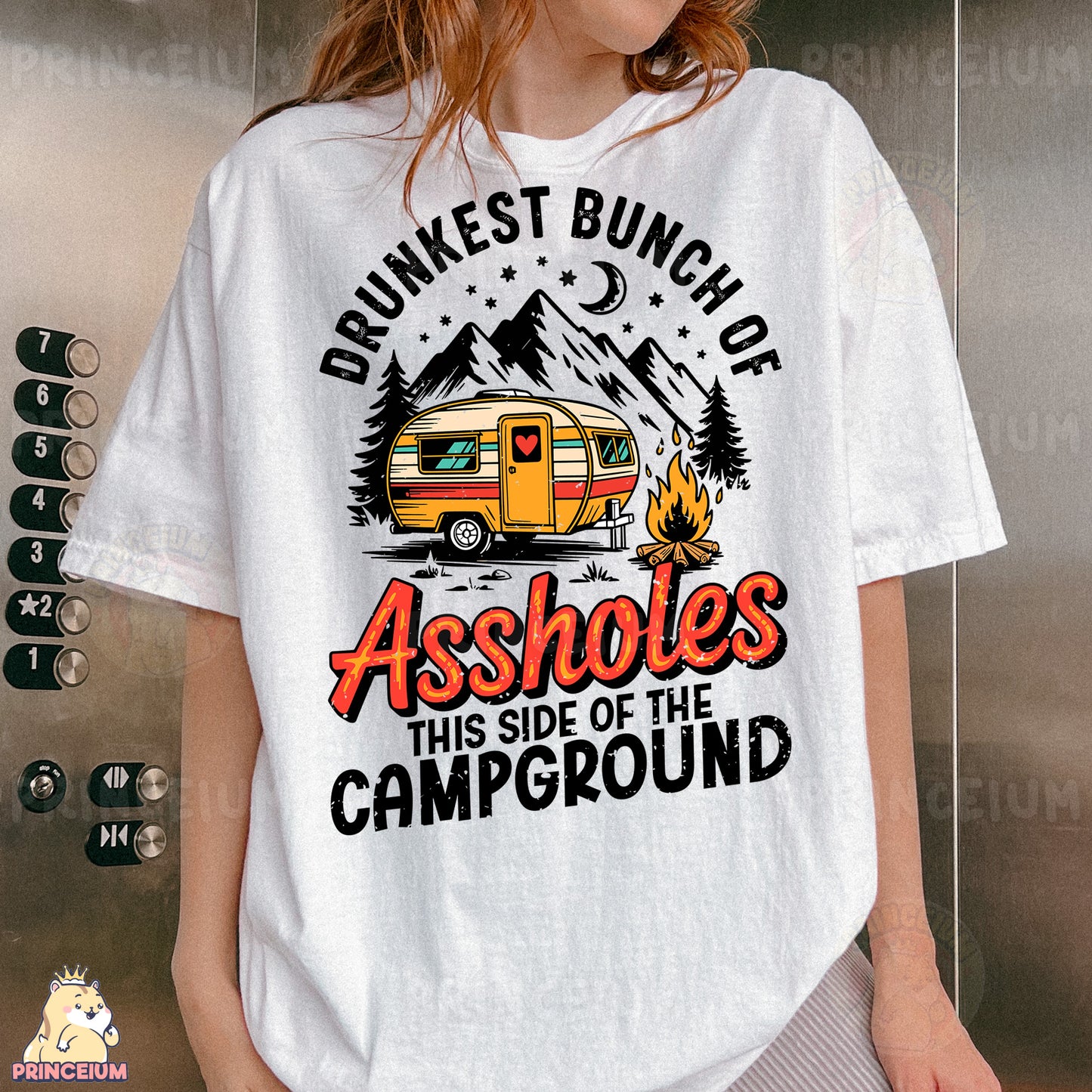 a woman wearing a t - shirt that says drunkest bunch of ashholes